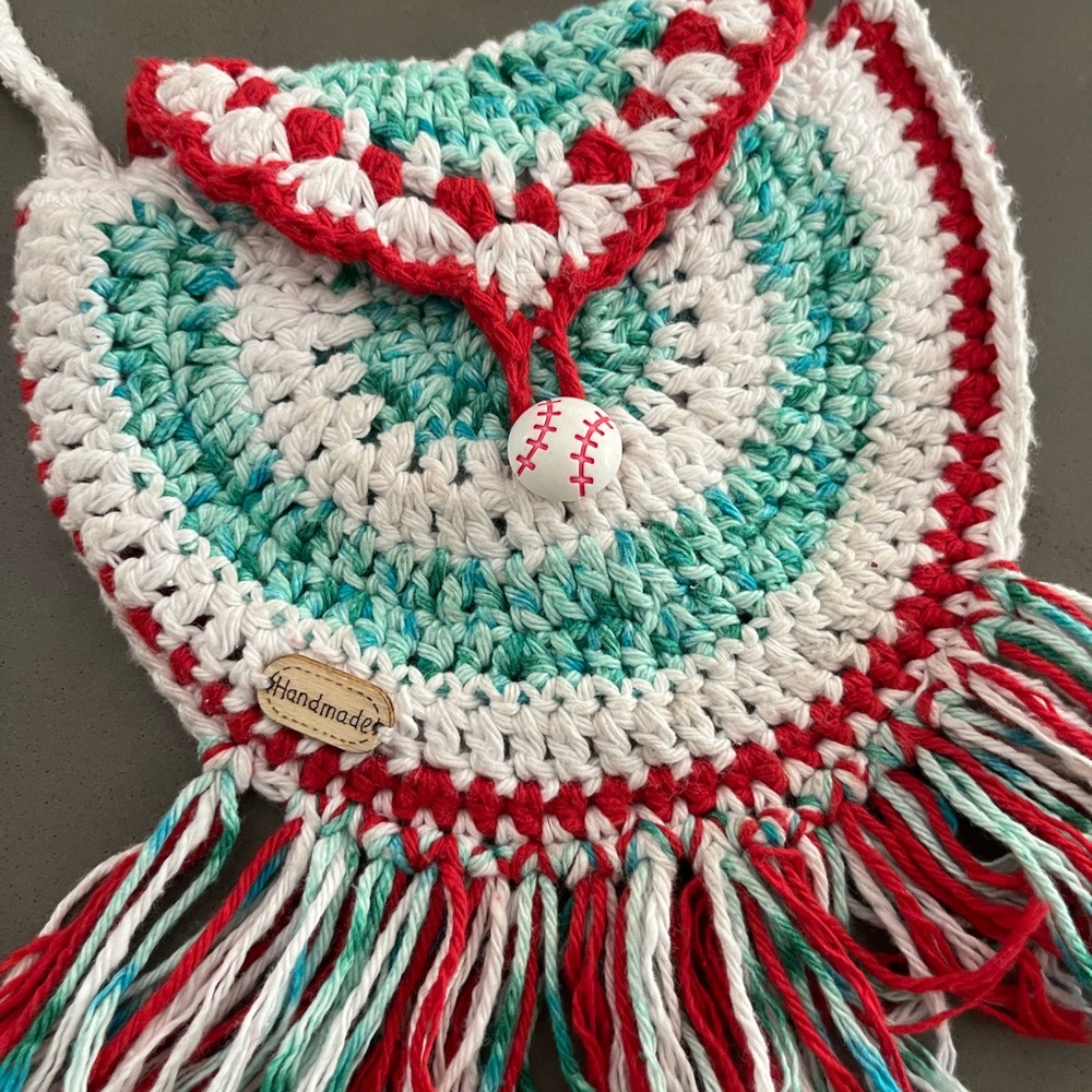 Handmade baseball theme crocheted handbag